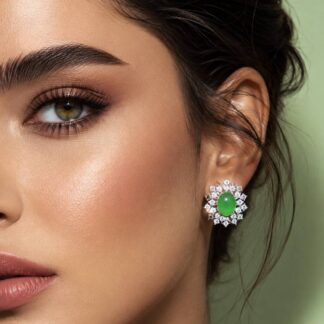 Omnia Nadia Green and White Silver Stud Earrings in 925 Silver High Quality Simulated Diamond Stones