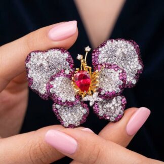 Omnia Thameena Multi Color Butterfly Silver brooch in 925 Silver High Quality Simulated Diamonds Stones