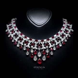 Ikraam Red and White Necklace with High Premium Signature Stones and Certificate in 925 Silver