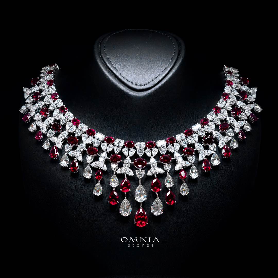 Ikraam Red and White Necklace with High Premium Signature Stones and Certificate in 925 Silver