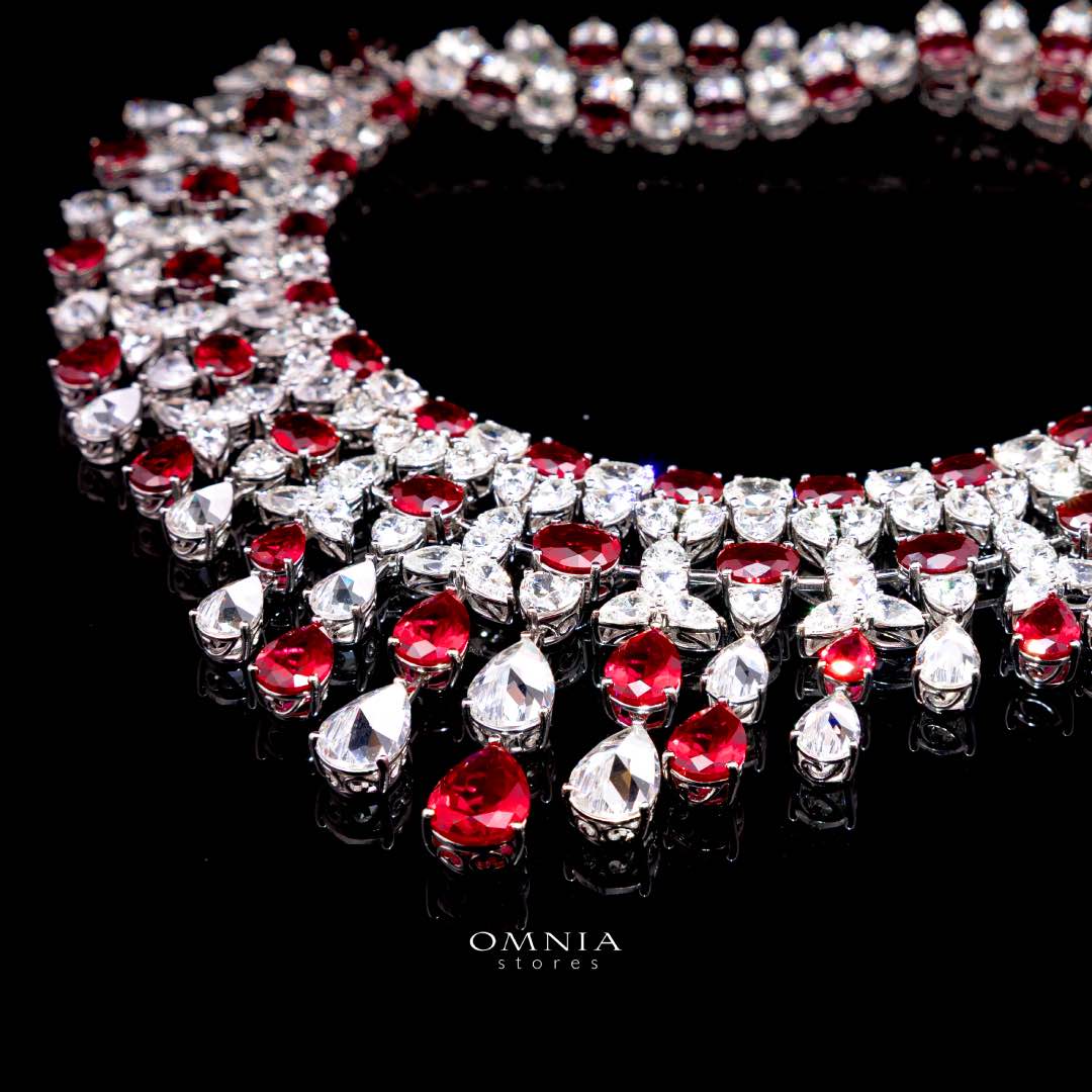 Ikraam Red and White Necklace with High Premium Signature Stones and Certificate in 925 Silver - Image 2