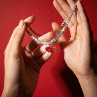 Omnia Zohra White and Red Heart Shape Pendant Necklace In 925 Silver High Quality Certified Lab Crafted Stones