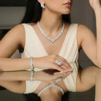 Omnia Alaia Luxury White Bridal Full Set in High Quality Zircon Stone Rhodium Plated