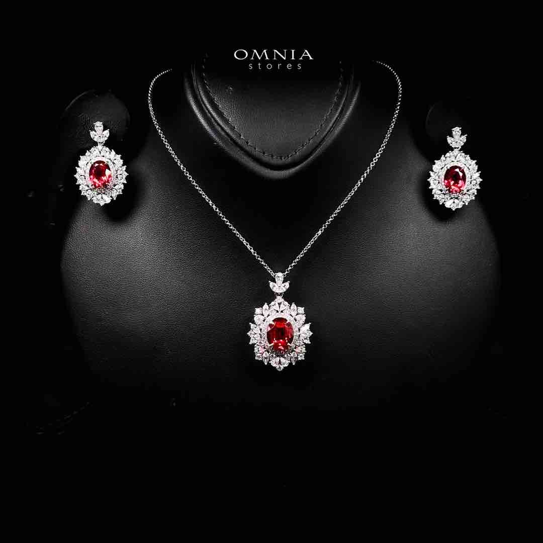 Omnia Esma Silver Necklace and Earrings Set in 925 Silver With High Quality GRC Certified Ruby Red Lab Grown Stones - Image 4