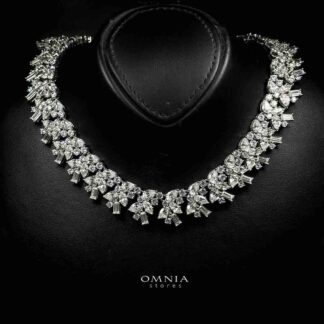 Omnia Farheen White Necklace In 925 Silver High Quality Caertified Lab Crafted Stones