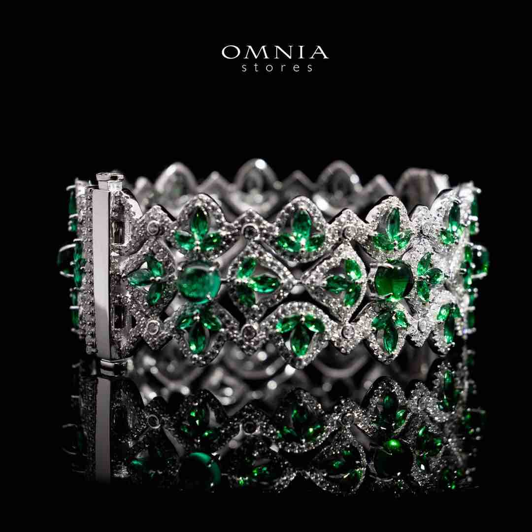 Omnia Hiba Green and White Silver Bracelet in 925 Silver High Quality Simulated Diamond Stones - Image 2