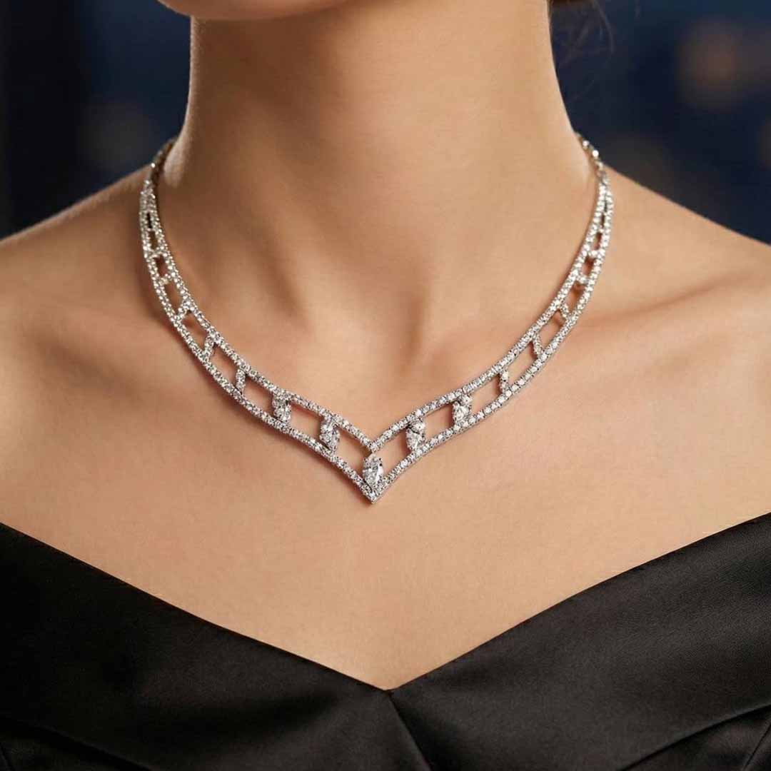 Omnia Hameeda White Necklace In 925 Silver High Quality Certified Lab Crafted Stones - Image 2