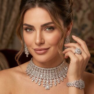 Omnia Kaila Luxury Bridal White Choker Full Set in High Quality Zircon Stone Rhodium Plated