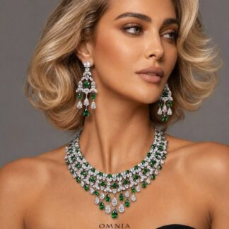 Omnia Kinza Green and White Necklace With High Quality Certified Lab Crafted Stones In 925 Silver