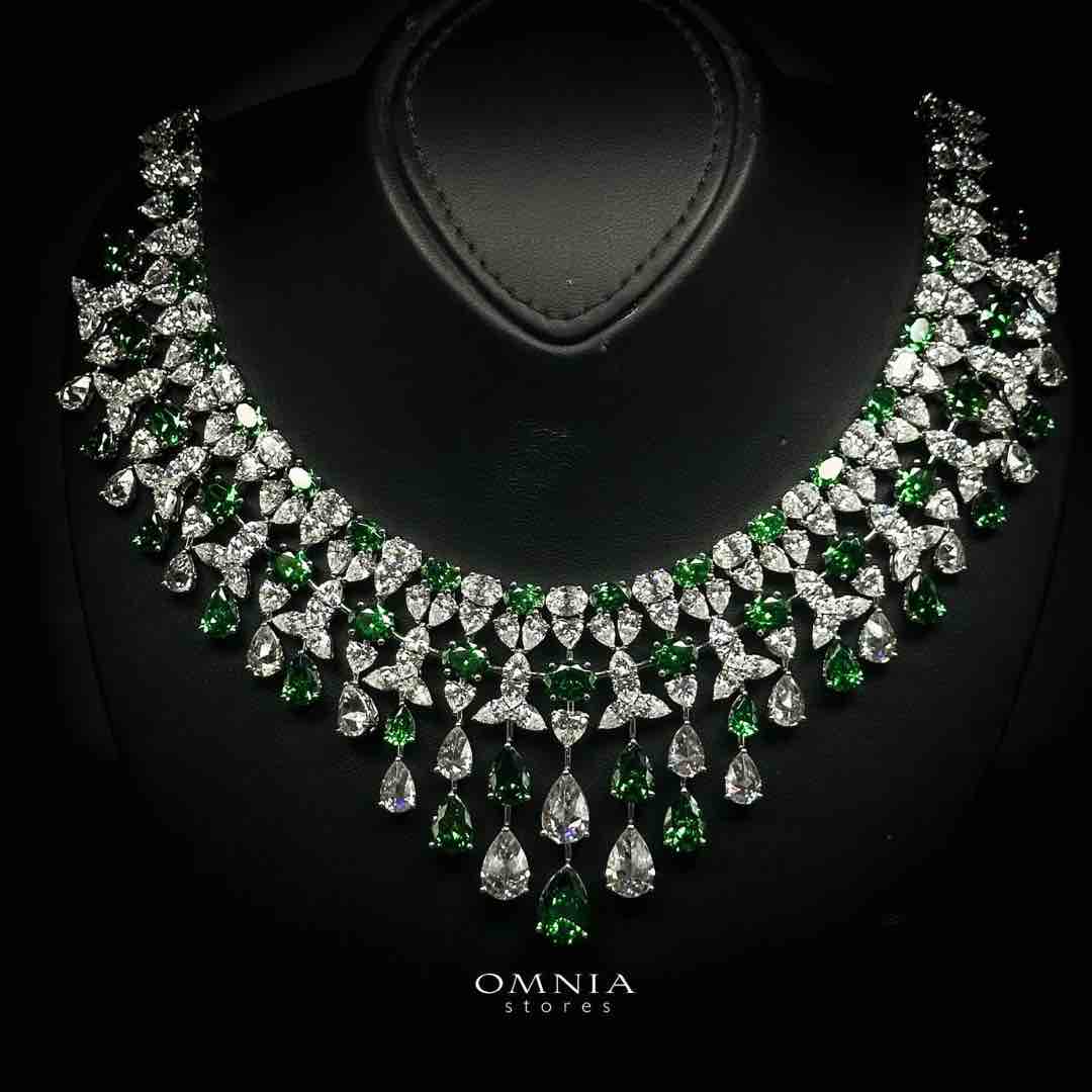 Omnia Kinza Green and White Necklace With High Quality Lab Crafted Stones In 925 Silver