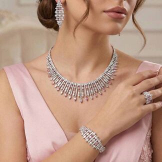 Omnia Lana Pink Bridal Full Set in High Quality Zircon Stone Rhodium Plated