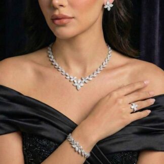 Omnia Minha Luxury White Bridal Full Set in High Quality Zircon Stone Rhodium Plated