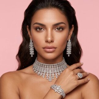 Omnia Kaila Luxury Bridal White Choker Full Set in High Quality Zircon Stone Rhodium Plated