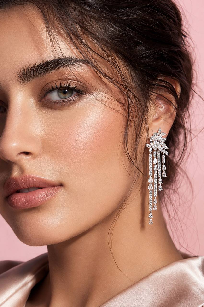 Omnia Abir White Bridal Drop Earrings in 925 Silver with Pear and Marquise-Cut High-Quality Simulated Diamonds - Image 3