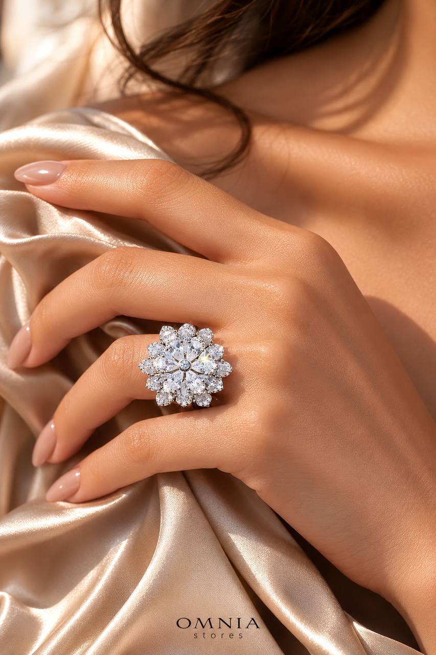 Omnia Damiyah White Floral Silver Ring in 925 Silver with High Quality Simulated Diamonds - Image 5