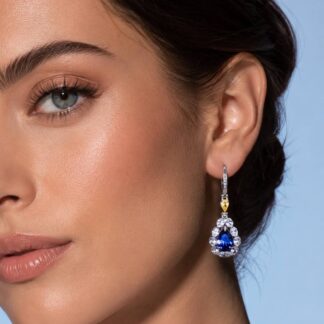 Omnia Amarah Blue & Yellow Stone Drop Earrings in 925 Silver with High Quality Simulated Diamonds