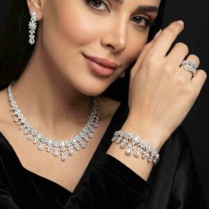 Omnia Trisha White Full set Accessories in High Quality Zircon Stone in Rhodium Plated