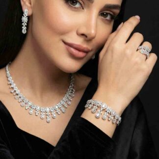 Omnia Trisha White Full set Accessories in High Quality Zircon Stone in Rhodium Plated