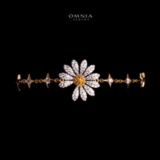Omnia Mahira Gold Floral Bracelet In 925 Silver With High Quality Lab Crafted Stones