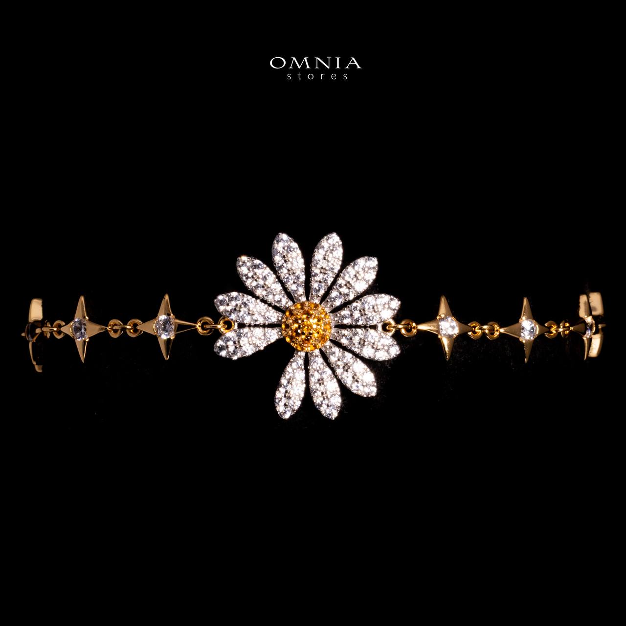 Omnia Mahira Gold Floral Bracelet In 925 Silver With High Quality Lab Crafted Stones - Image 2