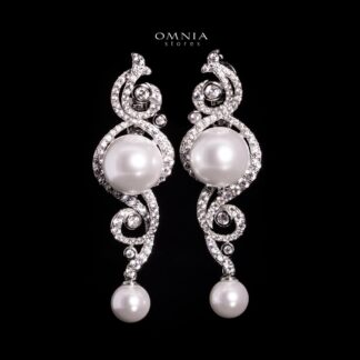 Omnia Naira Silver Pearl Drop Earrings In 925 Silver With High Quality Lab Crafted Stones