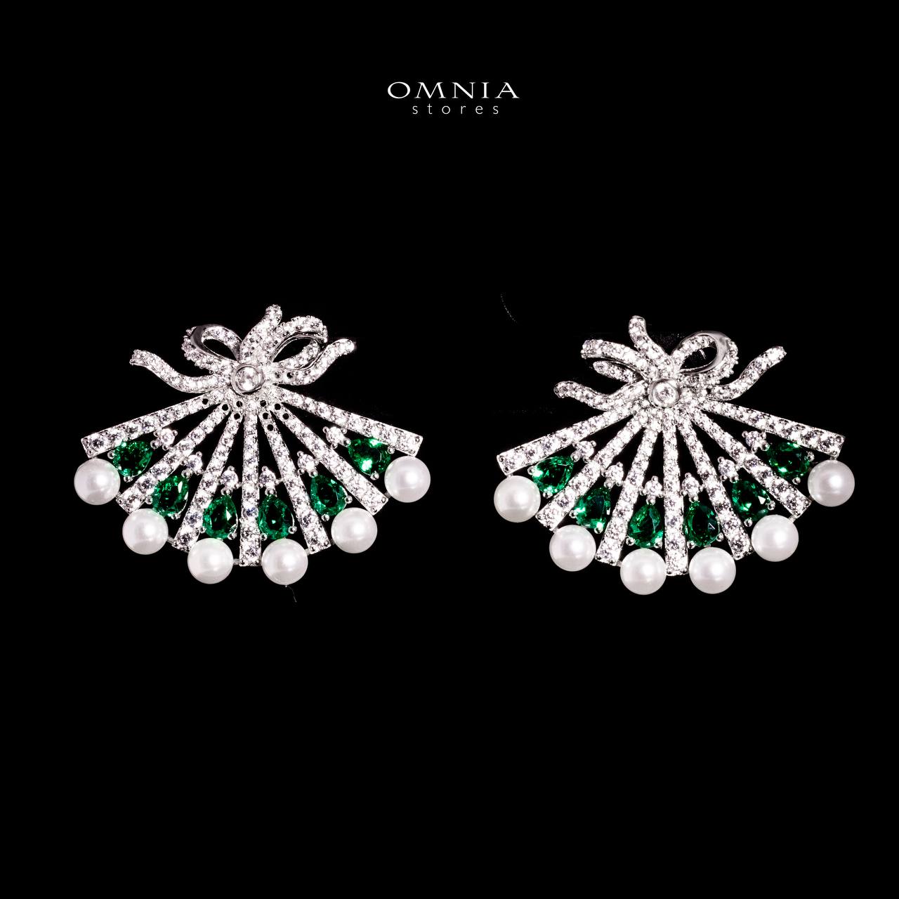 Omnia Azra Pearl White and Green Earrings With High Quality Certified Lab Crafted Stones In 925 Silver