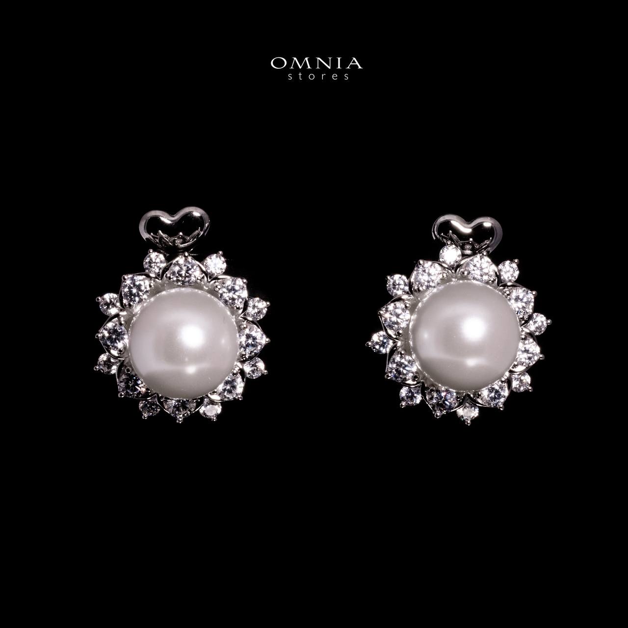 Omnia Alaya Silver Pearl Stud Earrings In 925 Silver With High Quality Lab Crafted Stones