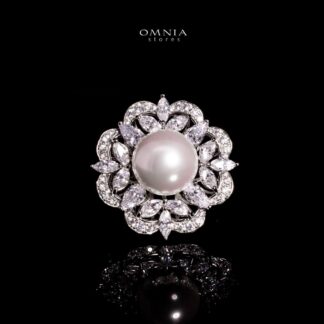 Omnia Alaya Silver Pearl Ring In 925 Silver With High Quality Lab Crafted Stones