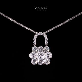 Omnia Aila White Lock Design Necklace In 925 Silver With High Quality Lab Crafted Stones