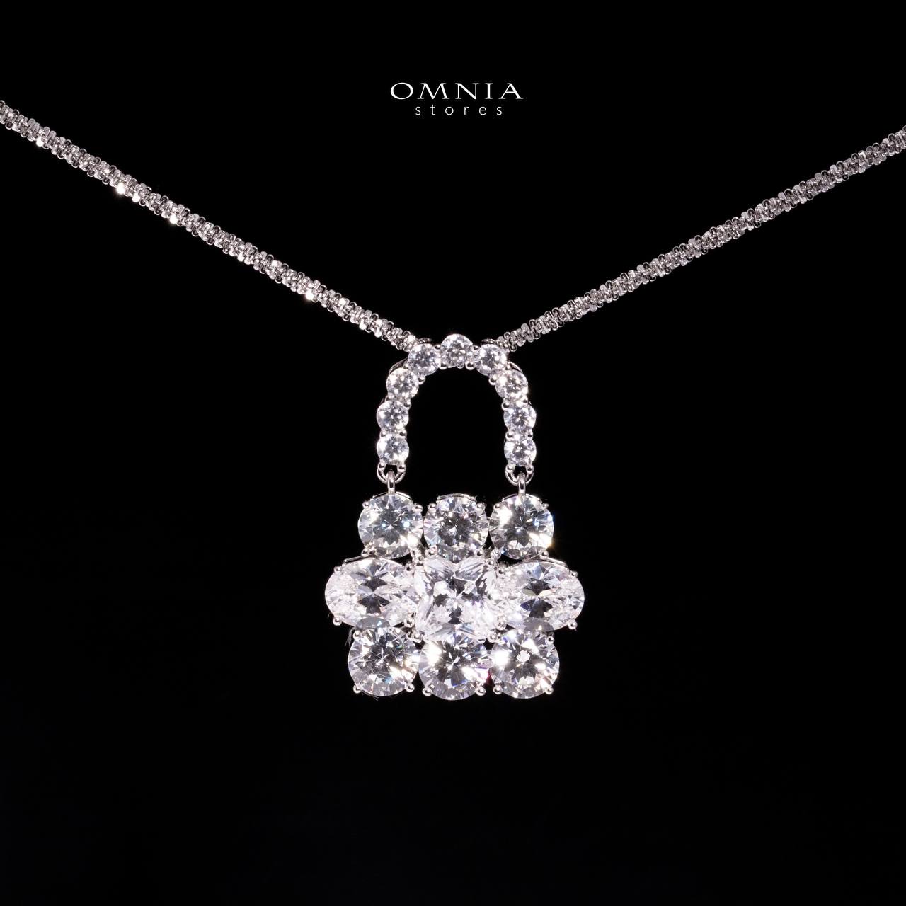 Omnia Aila White Lock Design Necklace In 925 Silver With High Quality Lab Crafted Stones - Image 2