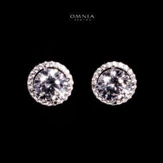 Omnia Reya White Round Stud Earrings In 925 Silver With High Quality Lab Crafted Stones