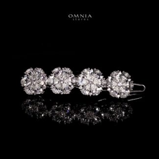 Omnia Maliha White Flower Hair Clip In 925 Silver With High Quality Lab Crafted Stones