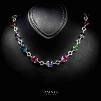 Omnia Reina Multi Color Necklace In 925 Silver With High Quality Lab Crafted Stones 43CM