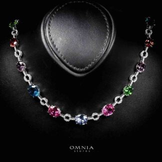 Omnia Reina Multi Color Necklace In 925 Silver With High Quality Lab Crafted Stones 46CM