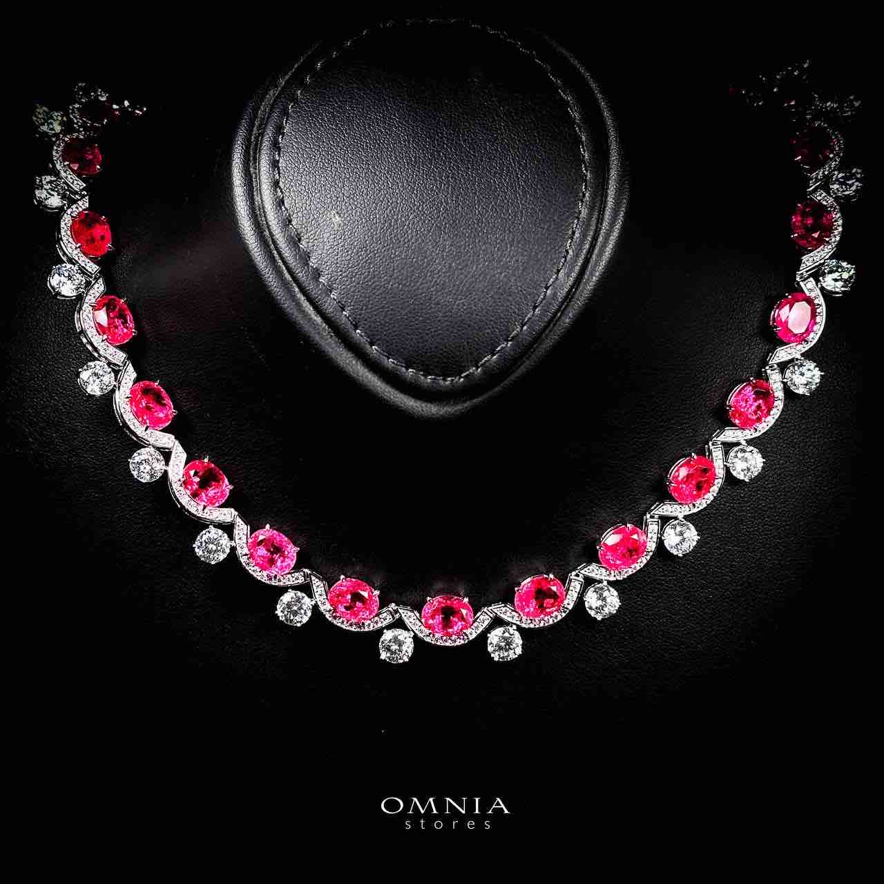 Omnia Saraya Silver Pink Necklace In 925 Silver With High Quality Lab Crafted Stones 43CM