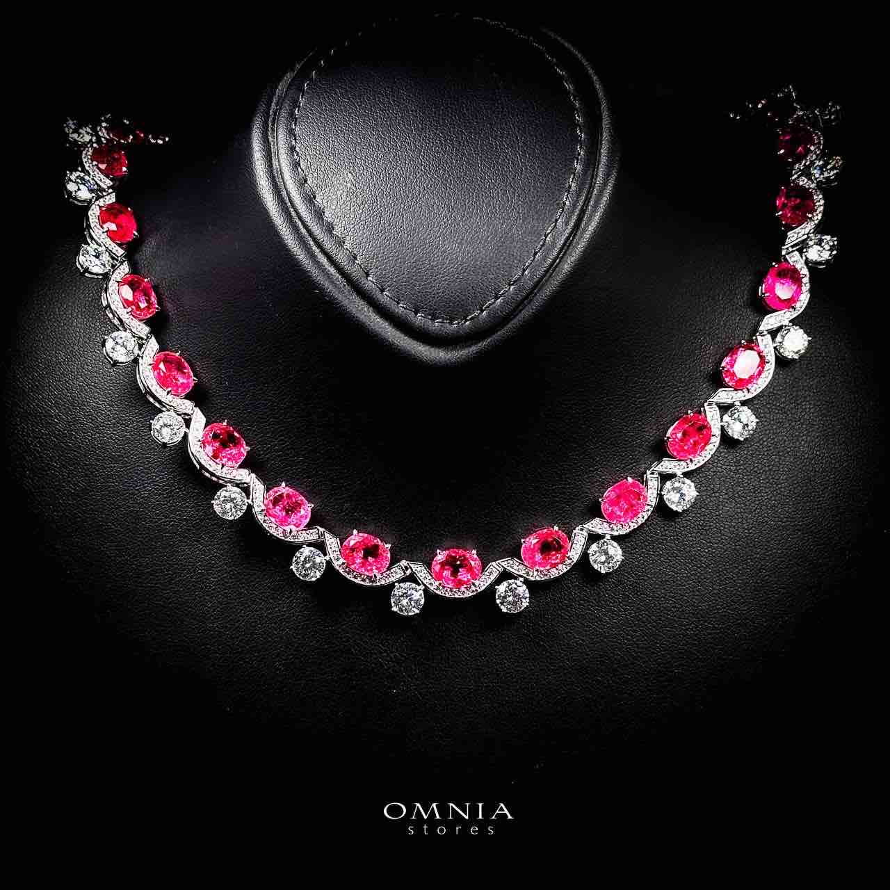 Omnia Saraya Silver Pink Necklace In 925 Silver With High Quality Lab Crafted Stones 43CM - Image 2