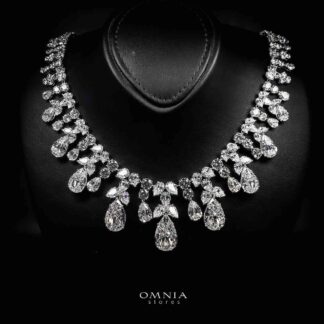 Omnia Taleen Silver White Necklace In 925 Silver With High Quality Lab Crafted Stones