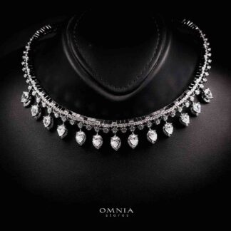 Omnia Siara Silver White Collar Necklace In 925 Silver With High Quality Lab Crafted Stones