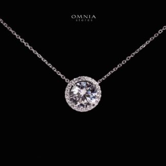 Omnia Reya White Round Pendant Necklace In 925 Silver With High Quality Lab Crafted Stones