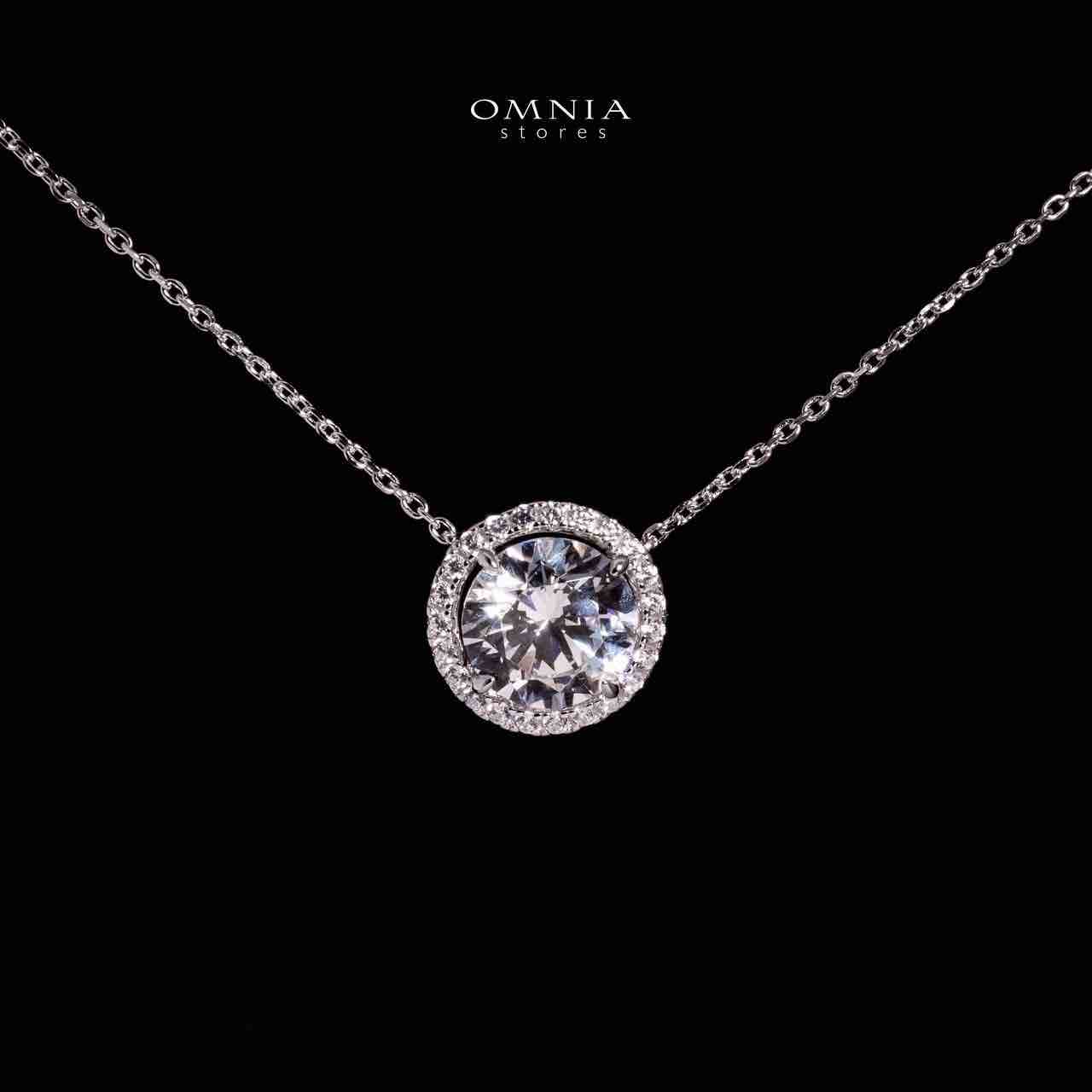 Omnia Reya White Round Pendant Necklace In 925 Silver With High Quality Lab Crafted Stones