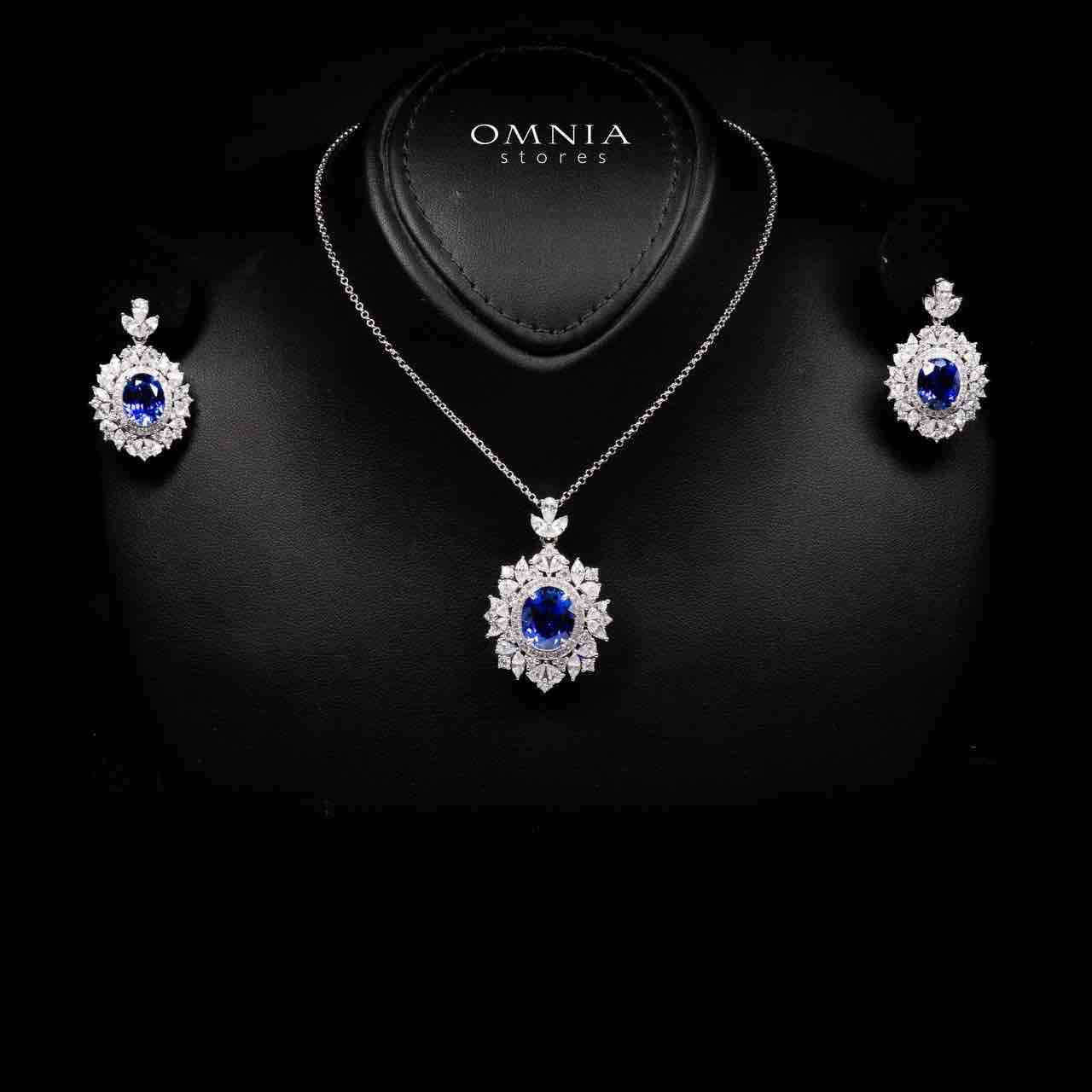 Omnia Esma Silver Necklace and Earrings Set in 925 Silver With High Quality GRC Certified Sapphire Blue Lab Grown Stones - Image 2