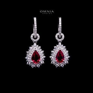 Omnia Zayla Silver Drop Earrings in 925 Silver With High Quality GRC Certified Ruby Red Lab Grown Stones