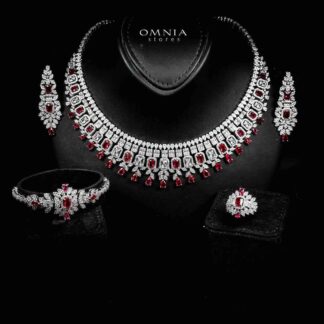 Omnia Kaila Red Luxury Bridal Full Set in High Quality Zircon Stone in Rhodium Plated