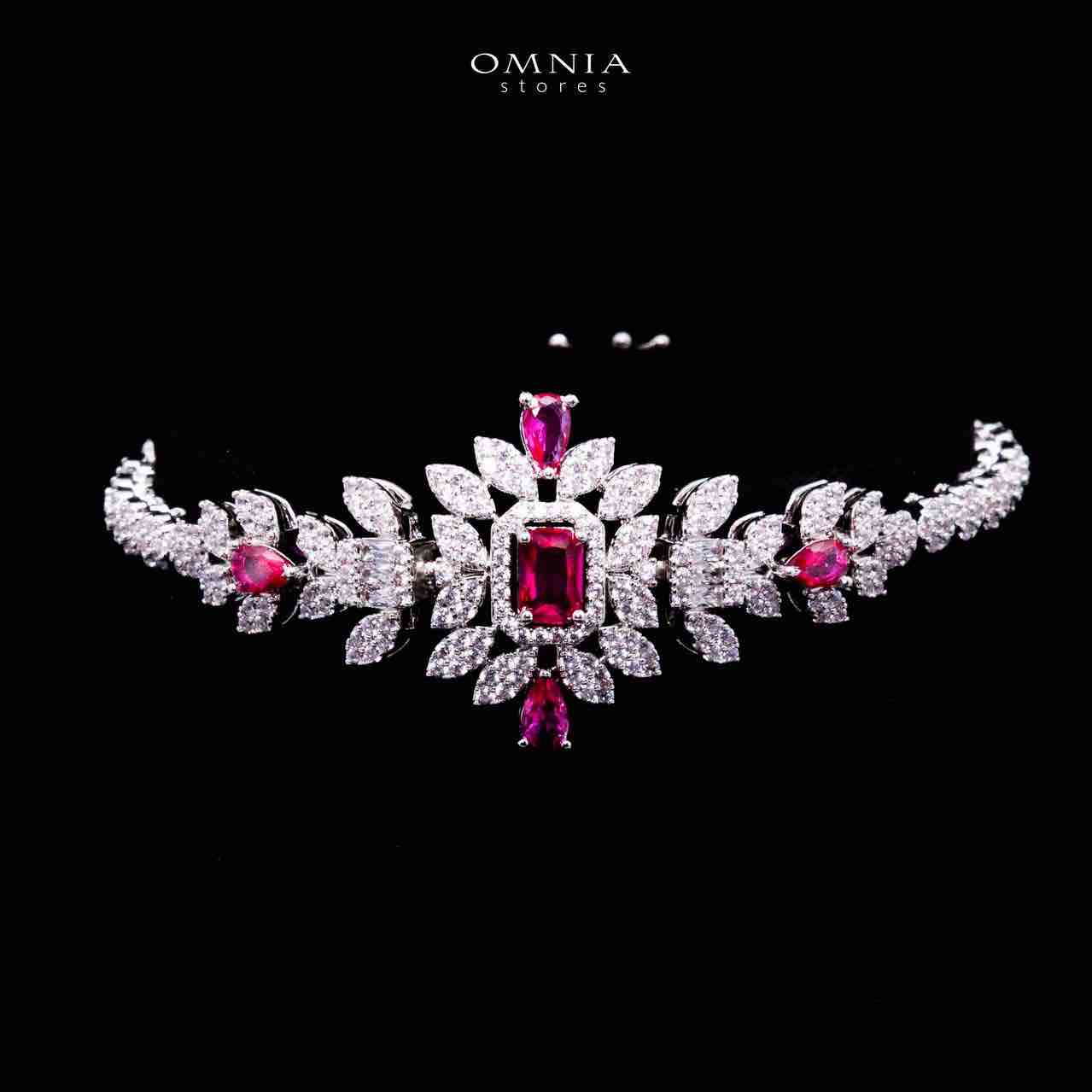 Omnia Kaila Red Luxury Bridal Full Set in High Quality Zircon Stone in Rhodium Plated - Image 3