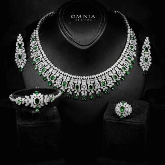 Omnia Kaila Green Luxury Bridal Full Set in High Quality Zircon Stone in Rhodium Plated