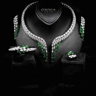 Omnia Senna Luxury Bridal Green Full Set in High Quality Zircon Stone Rhodium Plated