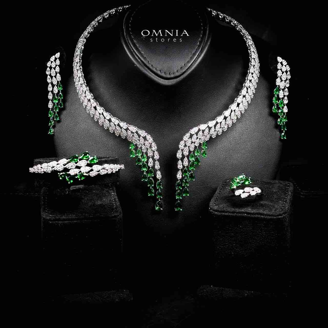 Omnia Senna Luxury Bridal Green Full Set in High Quality Zircon Stone Rhodium Plated
