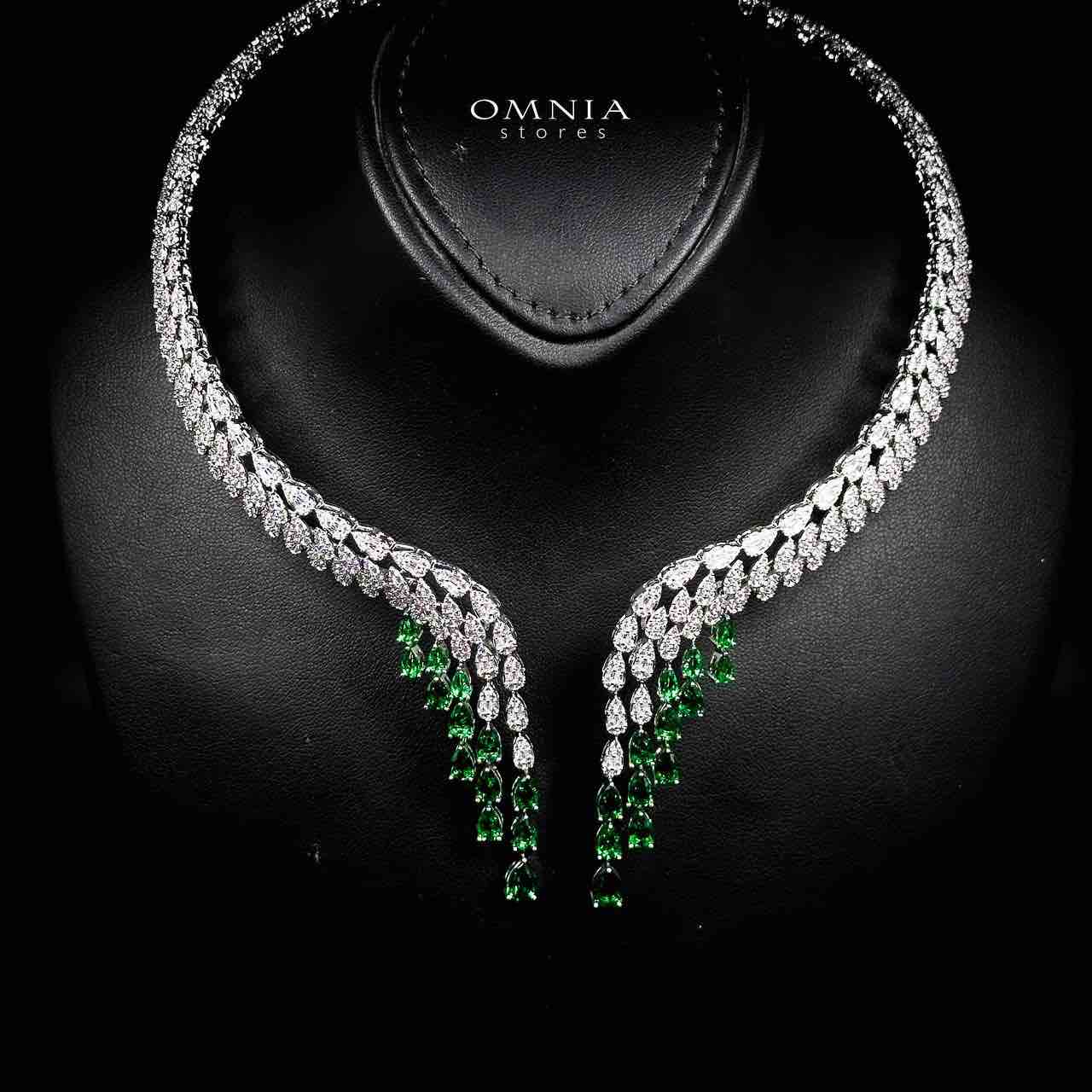 Omnia Senna Luxury Bridal Green Full Set in High Quality Zircon Stone Rhodium Plated - Image 2
