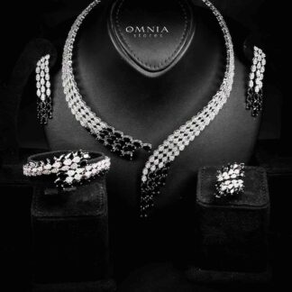 Omnia Amrah Luxury Bridal White and Black Full Set in High Quality Zircon Stone Rhodium Plated