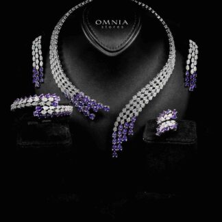 Omnia Amrah Luxury Bridal White and Purple Full Set in High Quality Zircon Stone Rhodium Plated